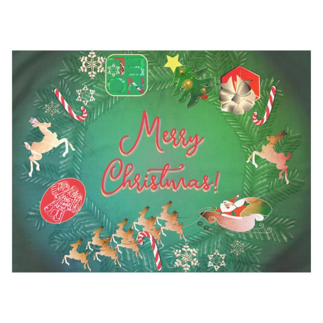 Christmas w/Santa's Reindeer Tablecloth (Front (Horizontal))
