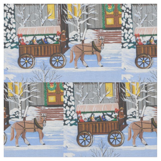 Christmas Wagon Ride Fabric (Close Up)