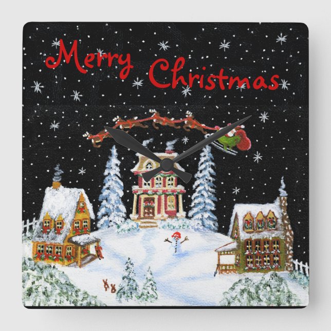Christmas,wall,clock,Santa,Claus,reindeer,snowman Square Wall Clock (Front)