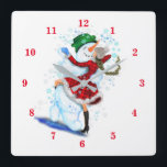 Christmas Wall Clock with Snowman and Girl Dance<br><div class="desc">Wall Clocks with Happy Snowman and Girl Dance Tango Christmas Party Fun Cartoon Drawing - Choose / Add Your Unique Text / Name / Colour - Make Your Special Gift - Resize and move or remove and add elements / text with customisation tool ! Drawing and Design by MIGNED. Please...</div>