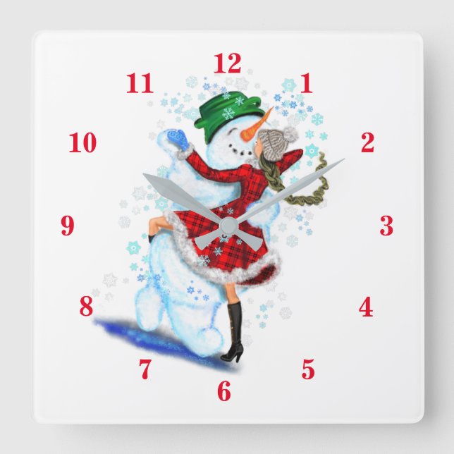 Christmas Wall Clock with Snowman and Girl Dance (Front)
