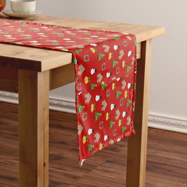 christmas wallpaper pattern background gifts red short table runner (In Situ)