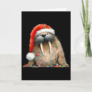 Christmas Walrus Fluffy Funny Winter Cute Walrus F Card