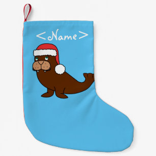 Christmas Walrus with Red Santa Hat Small Christmas Stocking