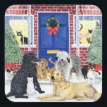 Christmas Warmth Square Sticker<br><div class="desc">Christmas Warmth (oil on canvas)  Scott  Pat / Private Collection / Bridgeman Images Domestic Animals - pets Domestic Animals Mammals</div>