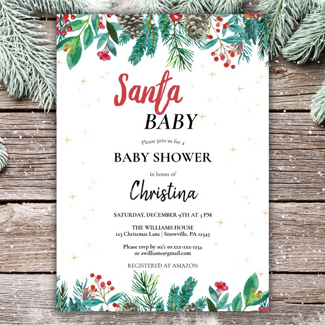 Christmas Watercolor Baby Shower Invitation (Creator Uploaded)