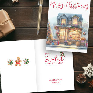 Christmas Watercolor Bakery Snowing Storefront  Holiday Card