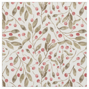 Christmas Watercolor Berries and Botanicals Fabric