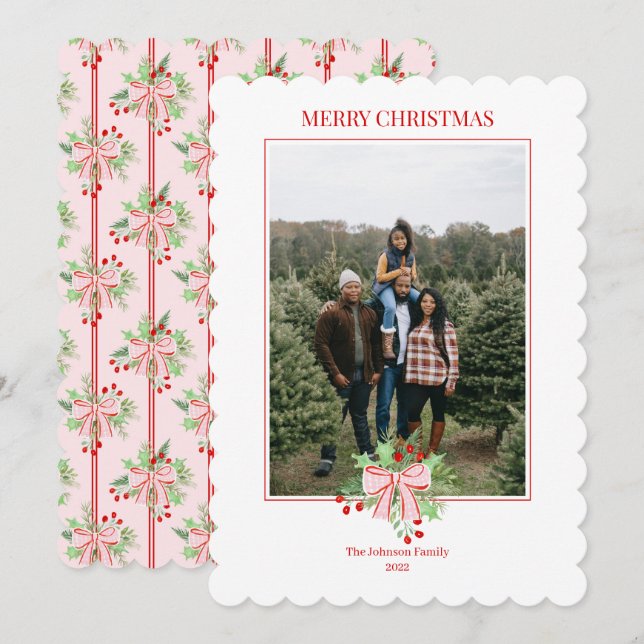 Christmas Watercolor Berries & Holly Invitation (Front/Back)