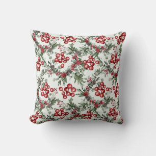 Christmas Watercolor Berries Pattern Cushion