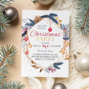 Christmas Watercolor Birthday Party Invitation