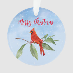 Christmas Watercolor Blue Green Red Cardinal Bird Ornament