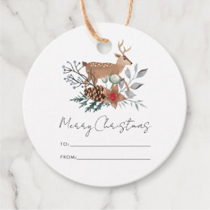 Christmas Watercolor Botanical Deer Holiday Favour Tags