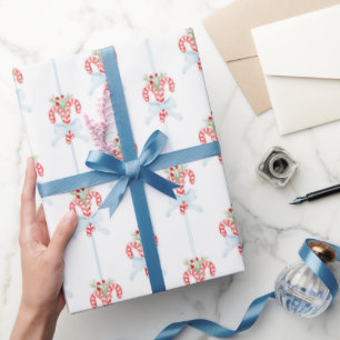 Christmas Watercolor Candy Canes Wrapping Paper 