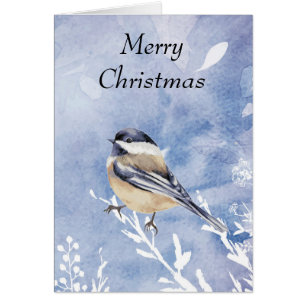 Christmas Watercolor Chickadee Bird  Joy & Peace