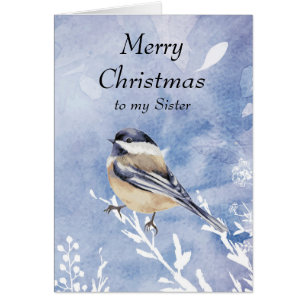 Christmas Watercolor Chickadee Bird Sister