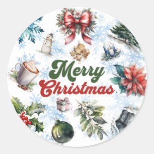 Christmas Watercolor Classic Round Sticker