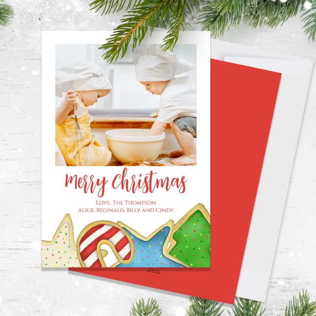 Christmas Watercolor Cute Watercolor Cookies Fun Holiday Card (Merry Christmas holiday photo greeting card with whimsical colorful Christmas cookies. )