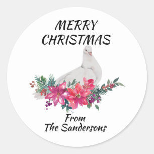 Christmas Watercolor Dove Floral Personalised  Classic Round Sticker