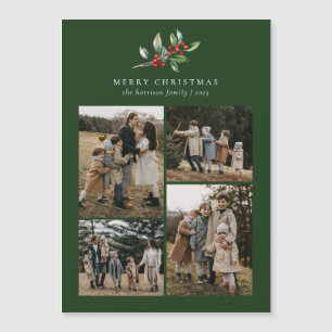 Christmas Watercolor Floral 4 Photo Magnetic Card