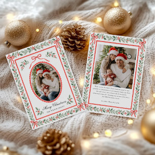 Christmas Watercolor Floral Bow Photo Collage Invitation