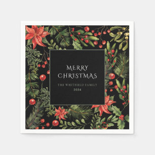 Christmas Watercolor Floral Greenery Family Paper Napkin