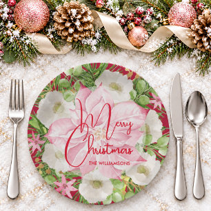 Christmas Watercolor Floral Paper Plate