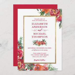 Christmas Watercolor Floral Winter Wedding Invitation