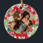 Christmas watercolor flower frame Photo   Ceramic Ornament<br><div class="desc">Christmas watercolor flower frame Photo Card. Personalise it and send it to your friends and family</div>