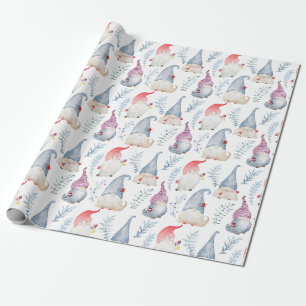 Christmas watercolor gnomes wrapping paper
