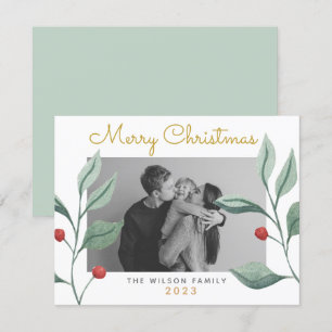Christmas Watercolor Greenery & Berry Family Card