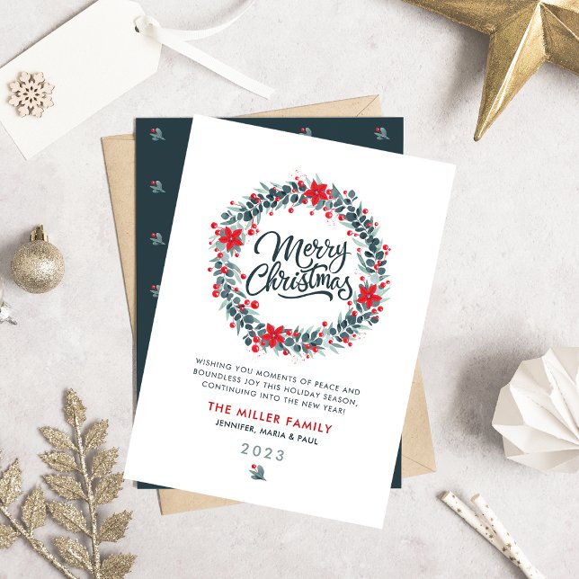 Christmas Watercolor Greenery Berry Wreath Script Holiday Card (Creator Uploaded)