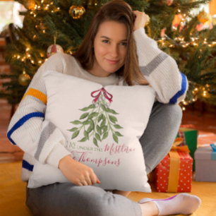Christmas Watercolor Greenery Cute Merry Mistletoe Cushion