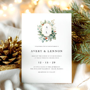 Christmas Watercolor Greenery Elegant Wedding  Invitation