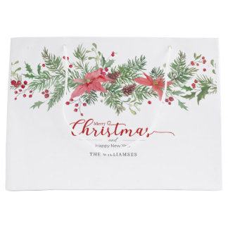 Christmas Watercolor Greenery Gift Bag