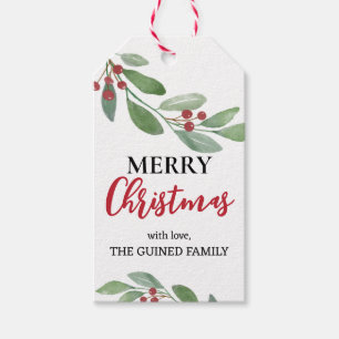 Christmas Watercolor Greenery Gift Tag