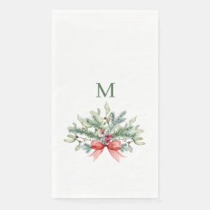 Christmas Watercolor Greenery Monogram Napkin