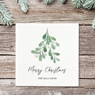 Christmas Watercolor Greenery Napkin