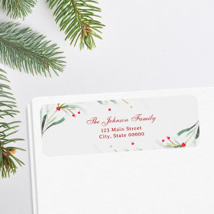 Christmas Watercolor Greenery Return Address Label