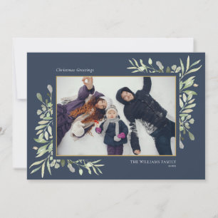Christmas Watercolor Greenery Simple Modern Photo Holiday Card