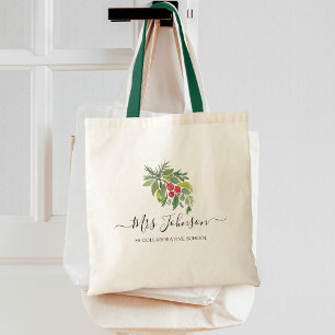 Christmas Watercolor Greenery Teachers Tote Bag