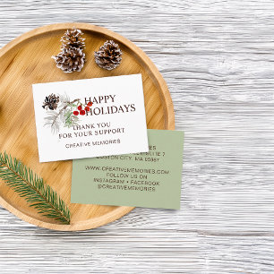 Christmas Watercolor Greenery Thank You Business Card