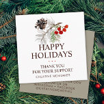 Christmas Watercolor Greenery Thank You Square Business Card<br><div class="desc">A simple thank you card with watercolor winter greenery pine cone berries with classic brown typography.</div>