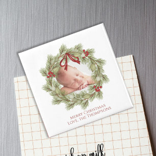 Christmas Watercolor Greenery Wreath Foliage Magnet