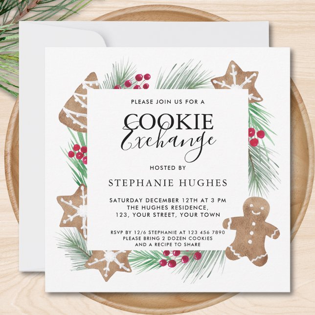 Christmas Watercolor Holiday Cookie Exchange Invitation (Creator Uploaded)