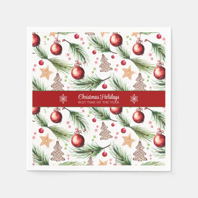 Christmas Watercolor Holidays Decoration Pattern Napkin (Front)