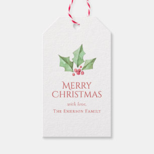 Christmas Watercolor Holly Berries Holiday Gift T Tags