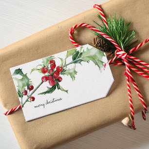 Christmas Watercolor Holly Berries Scrip Gift Tags