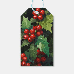 Christmas watercolor Holly berry leaves botanical  Gift Tags