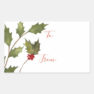 Christmas Watercolor Holly Branch To From Tag